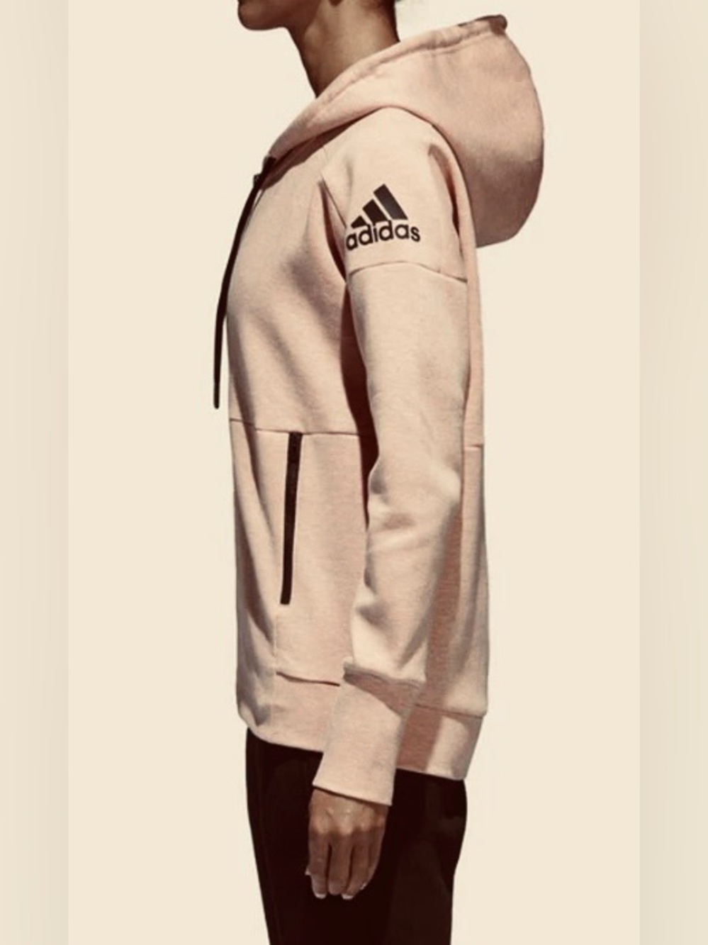 adidas   Womens Beige “ID Stadium” Performance Full Zip Up Hoodie Sz M